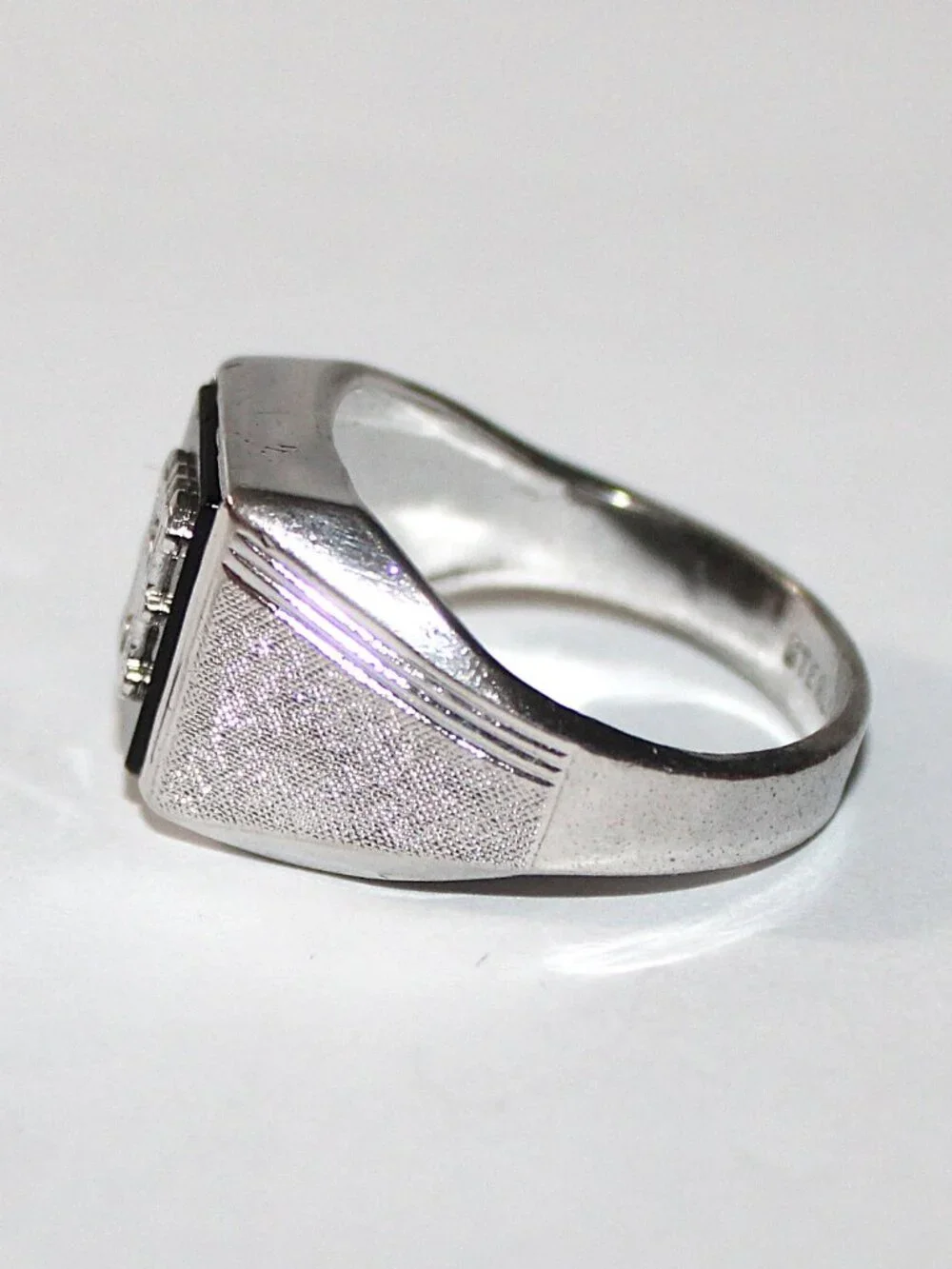 Sterling Silver Onyx Initial H Ring